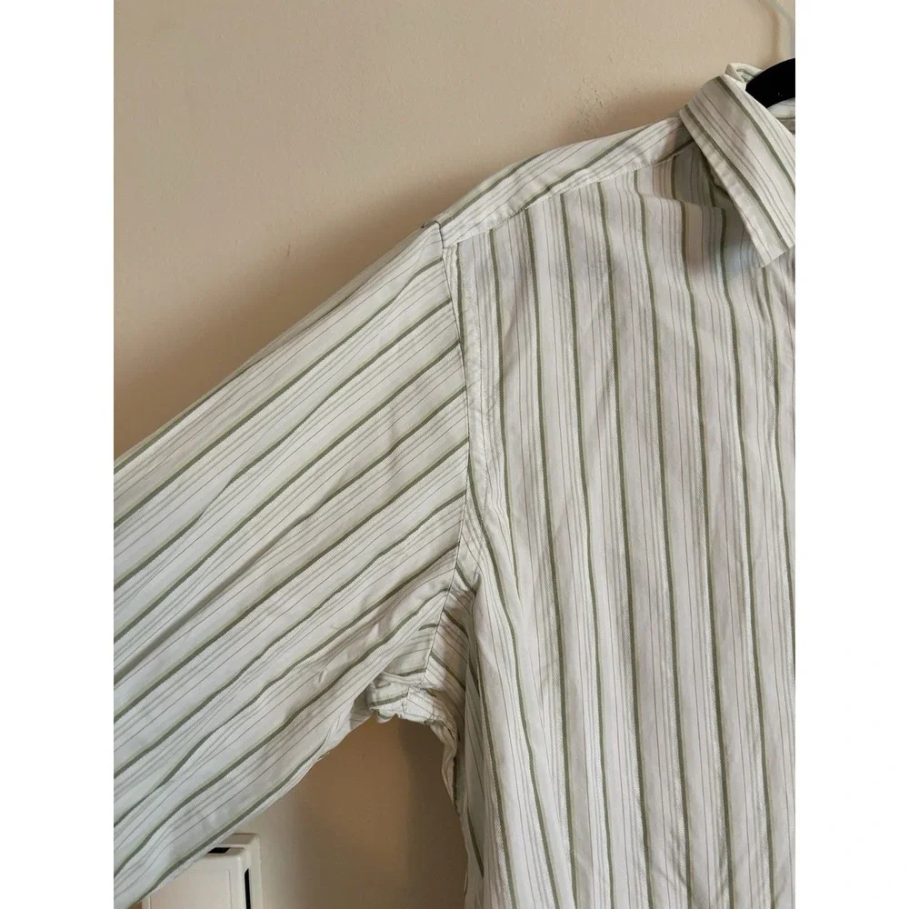 Banana Republic Button Up Shirt Mens Large Green Stripe Office Business Casual